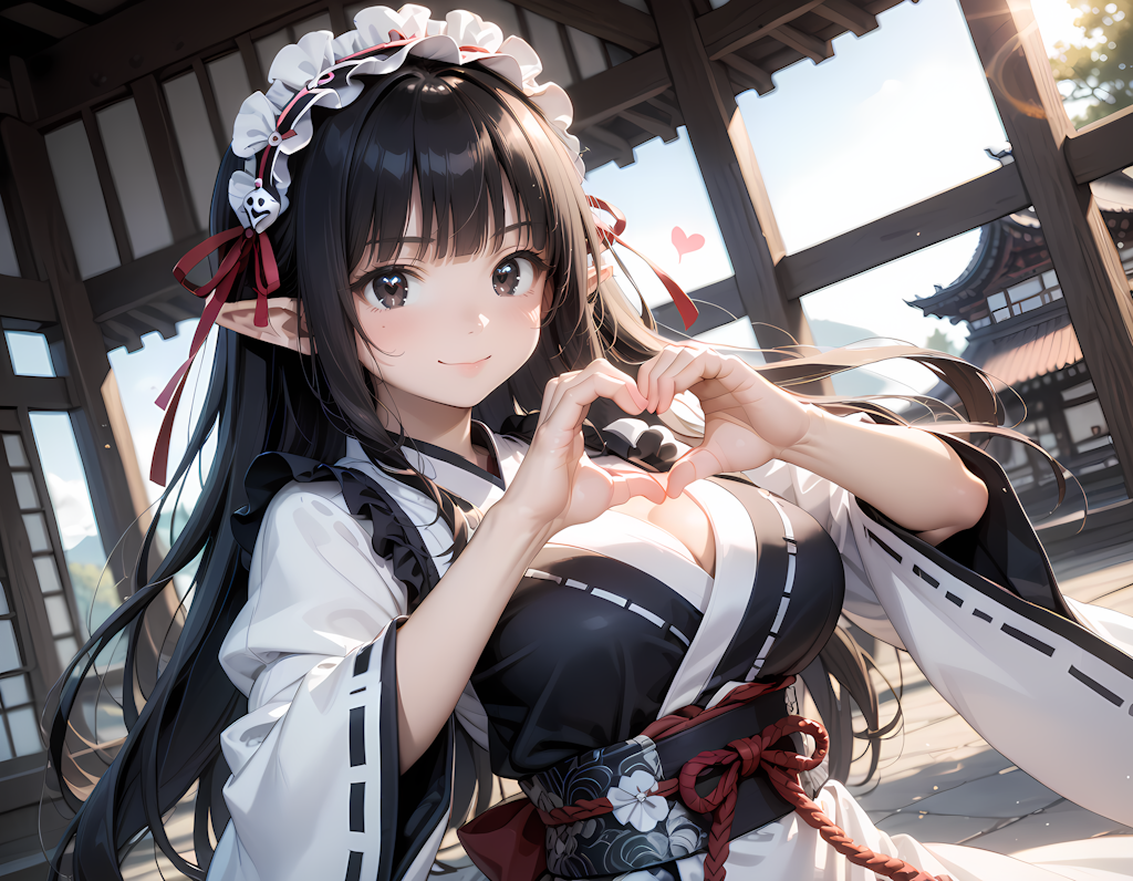 和風黒髪エルフさんの💕ビーム