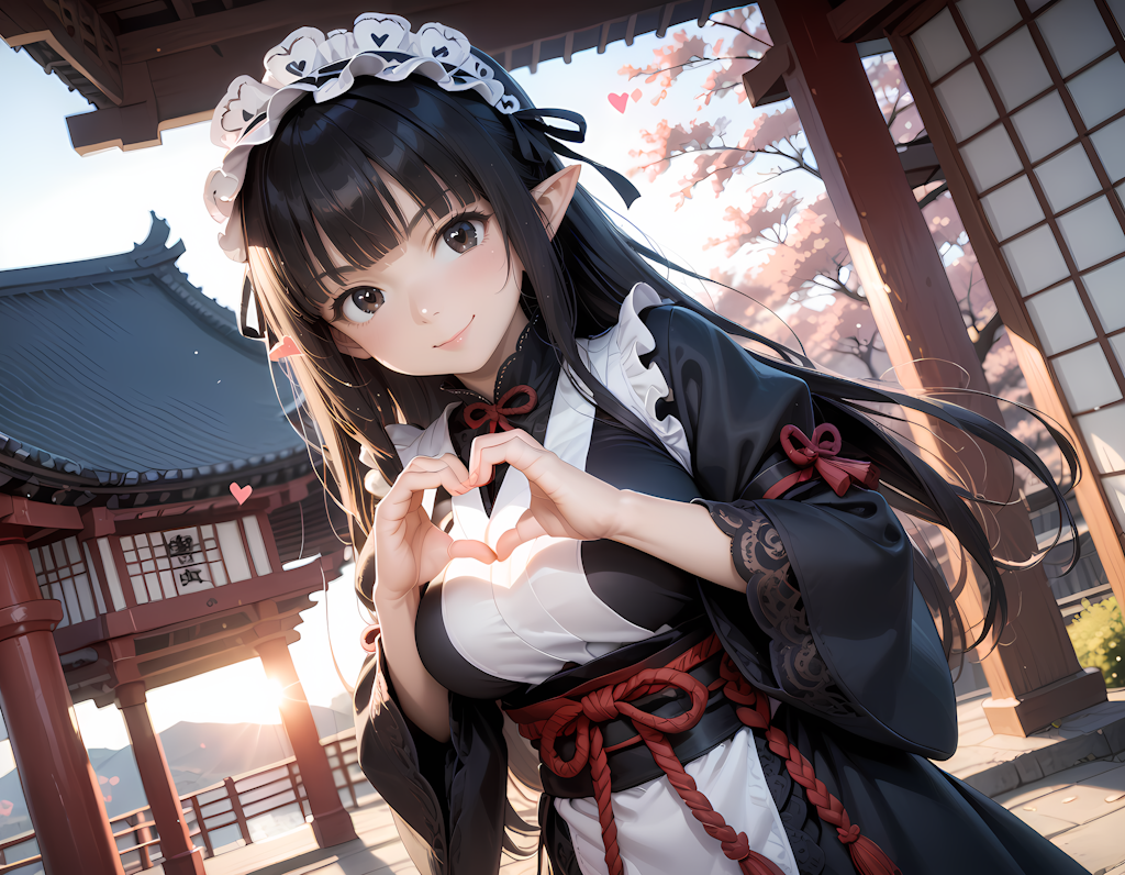 和風黒髪エルフさんの💕ビーム
