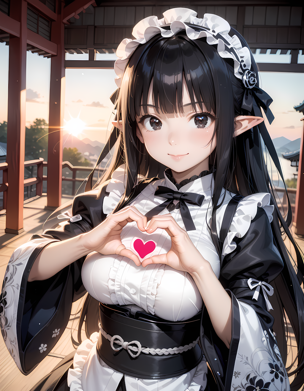 和風黒髪エルフさんの💕ビーム