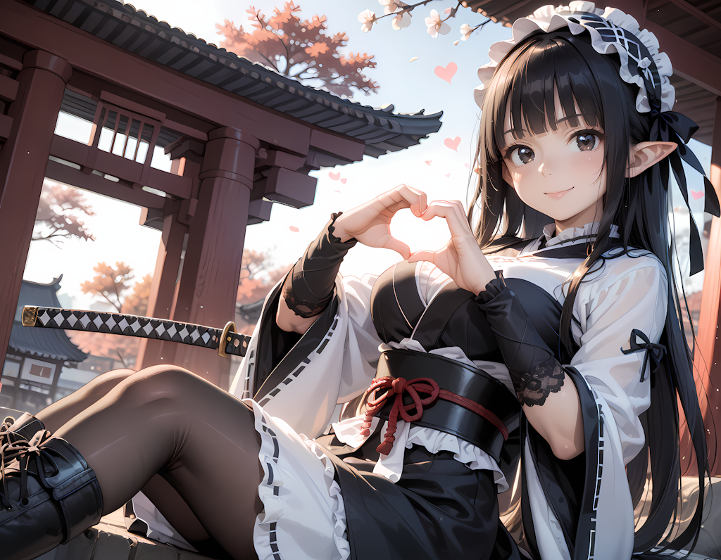 和風黒髪エルフさんの💕ビーム