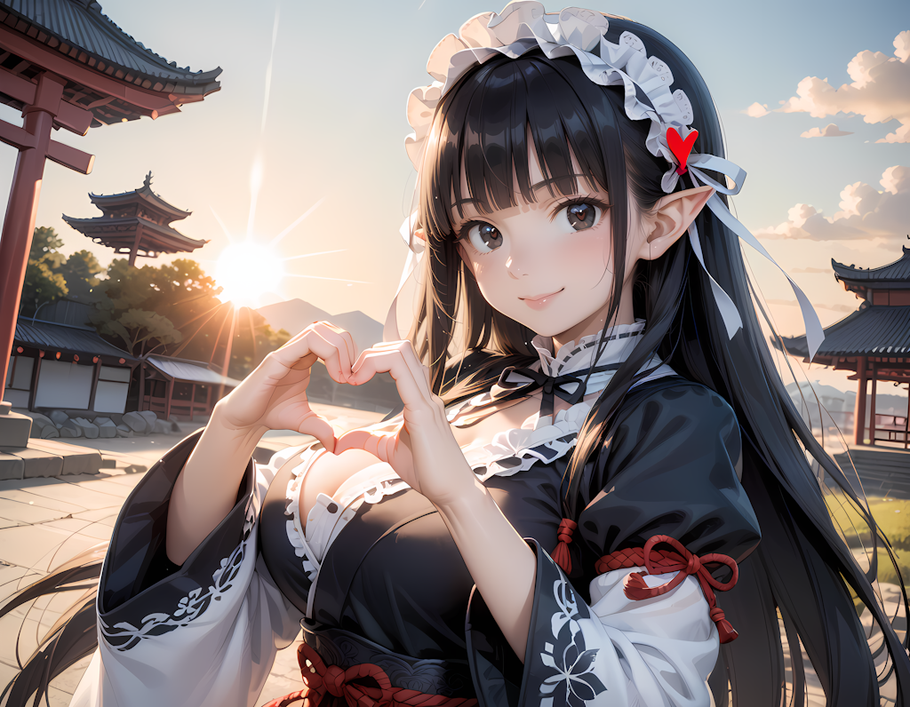 和風黒髪エルフさんの💕ビーム