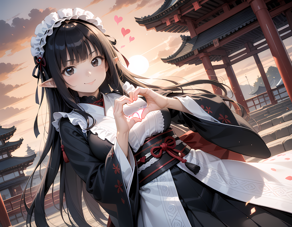 和風黒髪エルフさんの💕ビーム