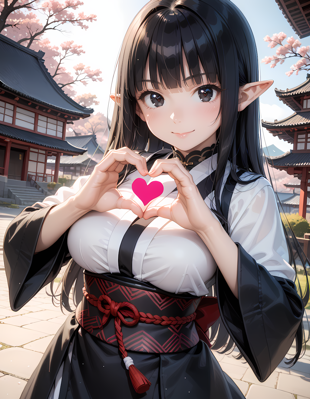 和風黒髪エルフさんの💕ビーム