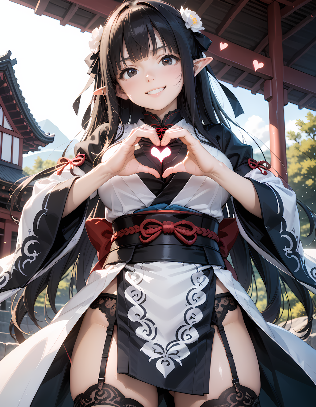 和風黒髪エルフさんの💕ビーム