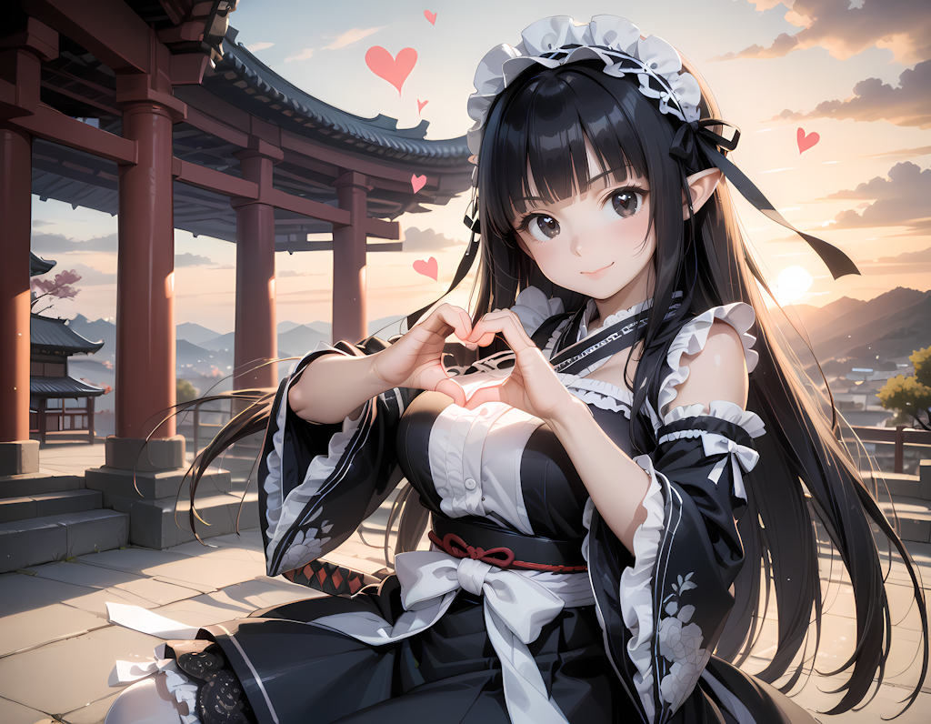 和風黒髪エルフさんの💕ビーム