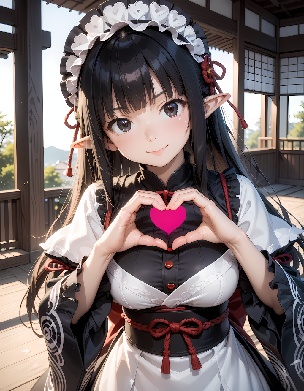 和風黒髪エルフさんの💕ビーム