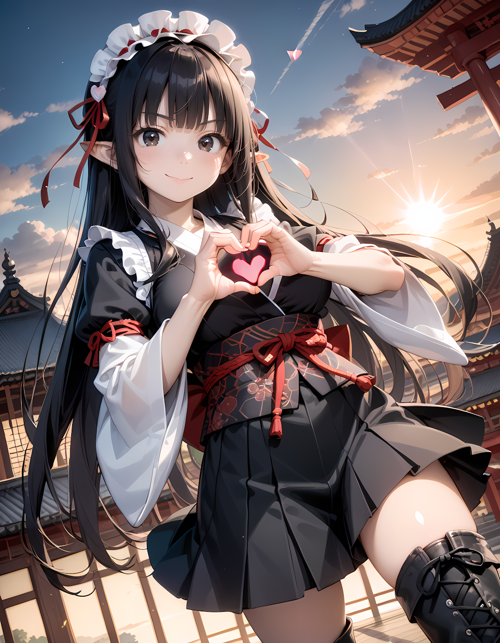 和風黒髪エルフさんの💕ビーム