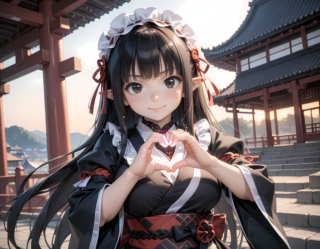 和風黒髪エルフさんの💕ビーム