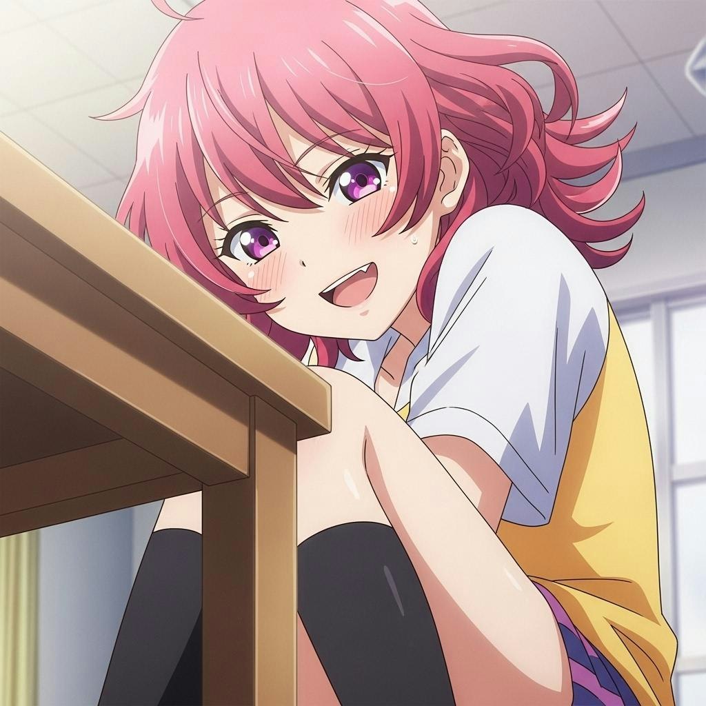 机の角と一般通過女の子