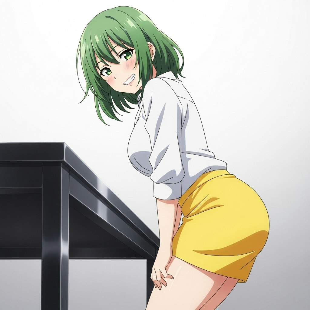 机の角と一般通過女の子