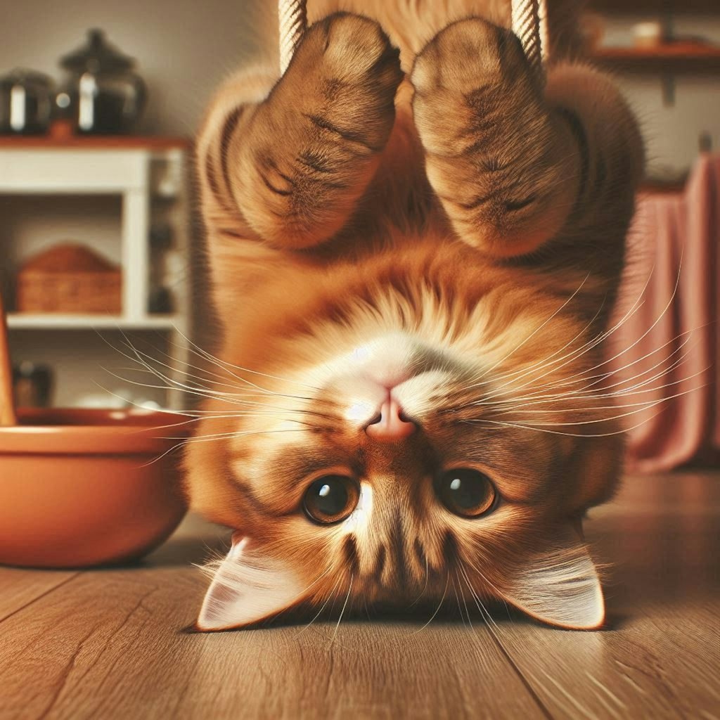 逆さ吊りの猫