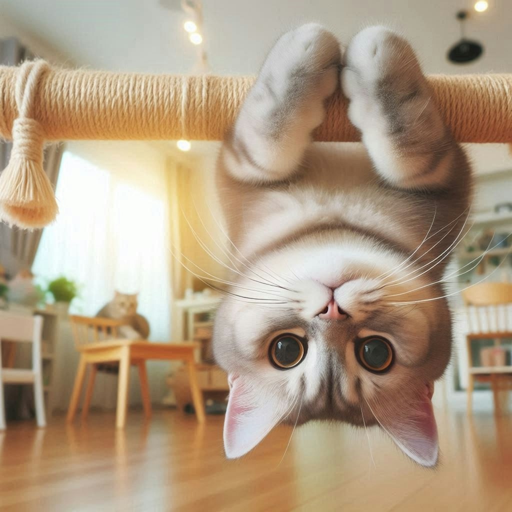 逆さ吊りの猫