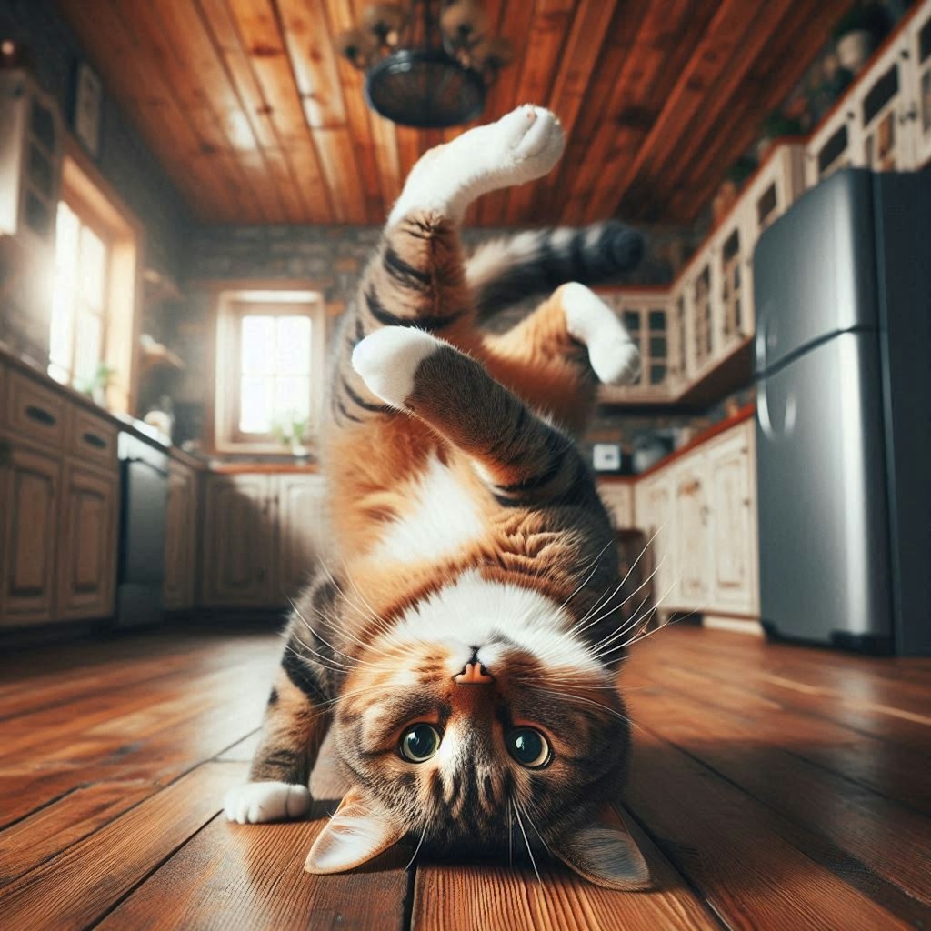 逆さ吊りの猫