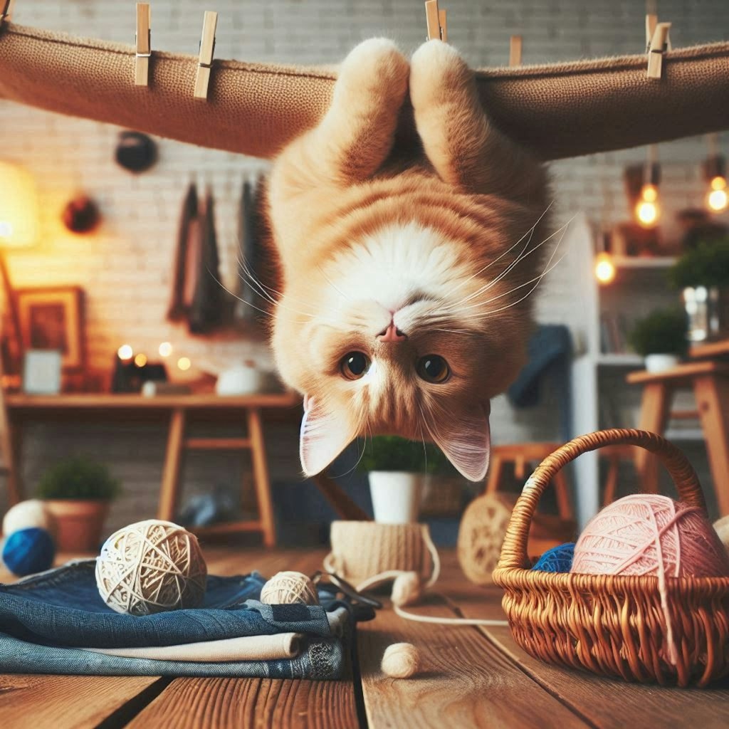 逆さ吊りの猫
