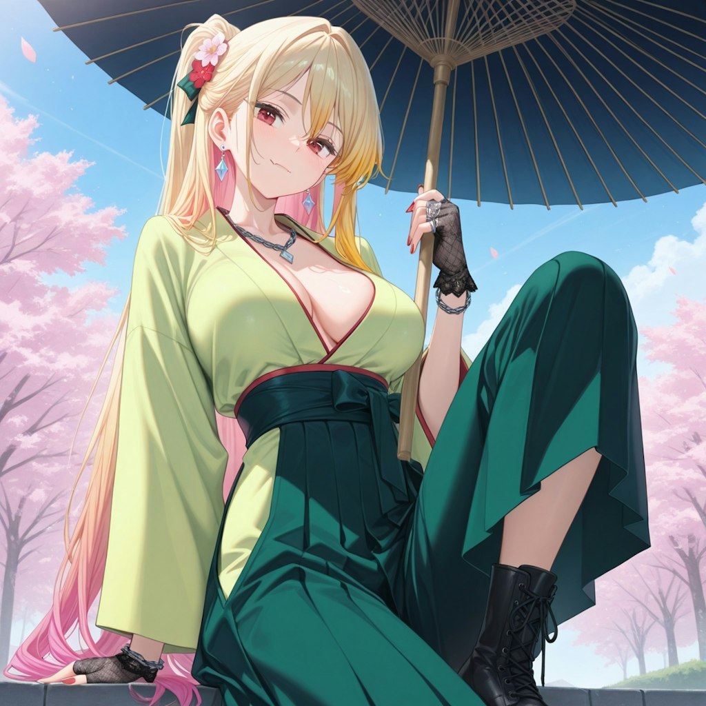 桜と和装