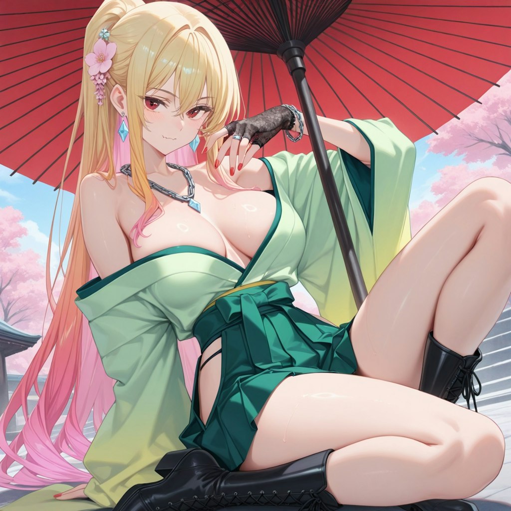 桜と和装