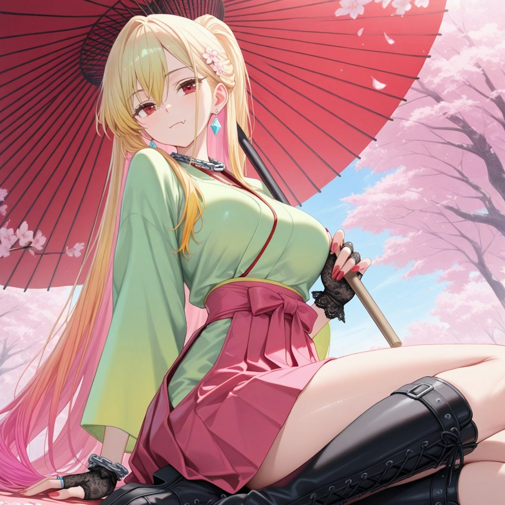 桜と和装