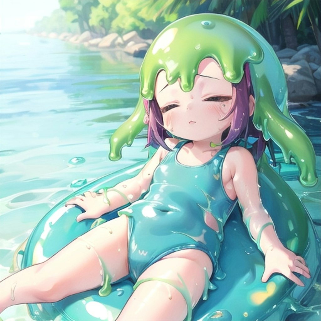 水辺で涼むスライム娘ちゃん