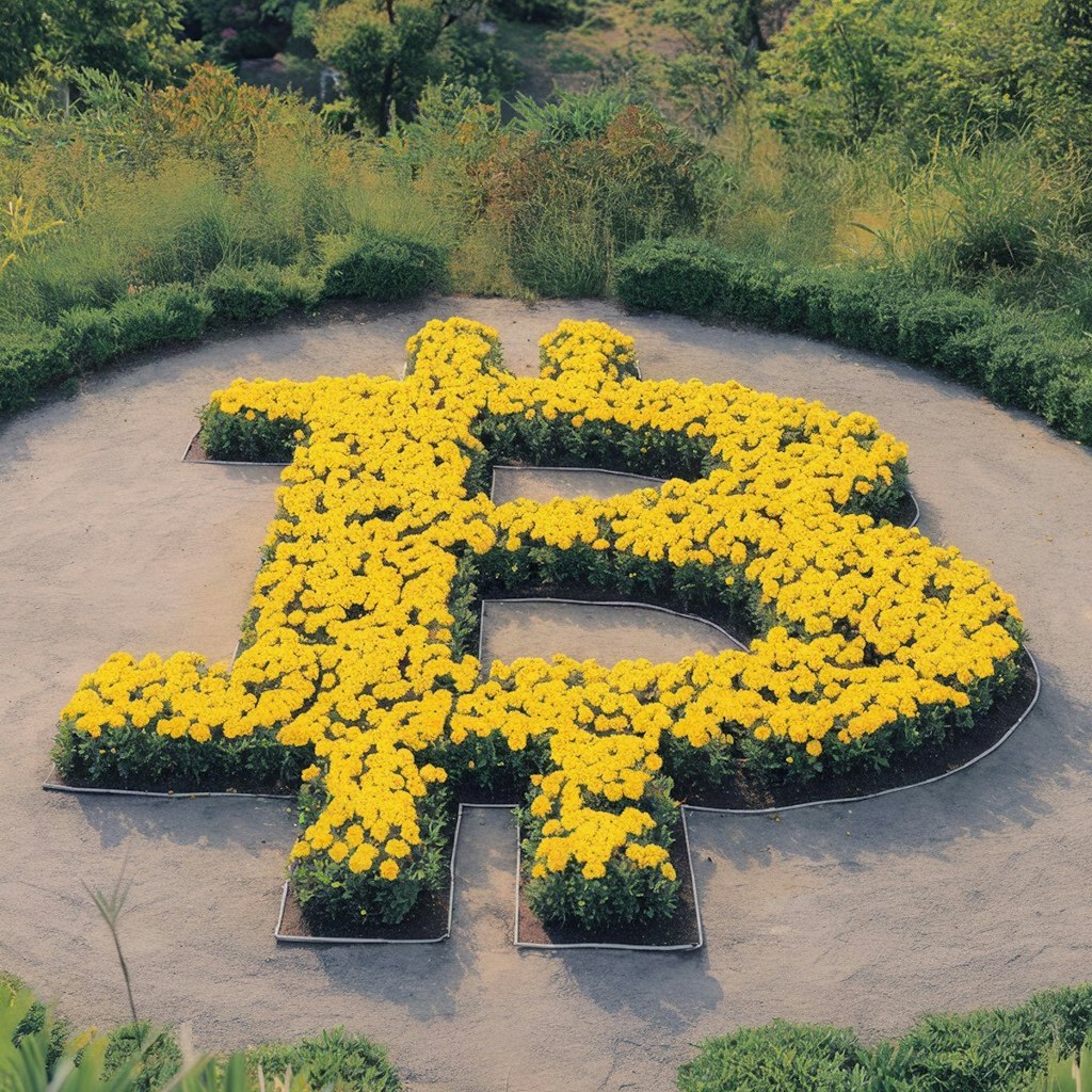 ビットコインの形の花畑