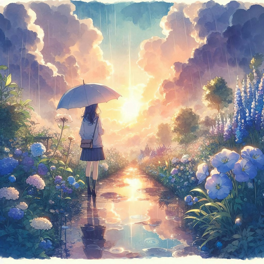 雨上がりと夕日