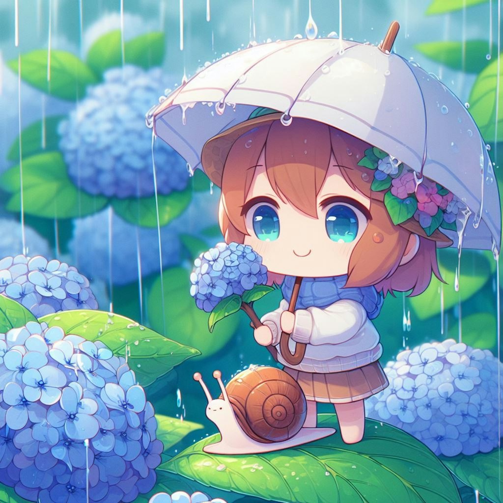 紫陽花と雨とちびちゃん