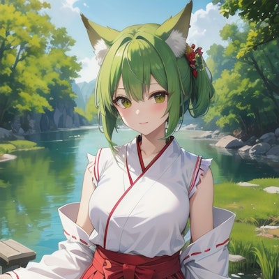 緑髪狐巫女　夏ver