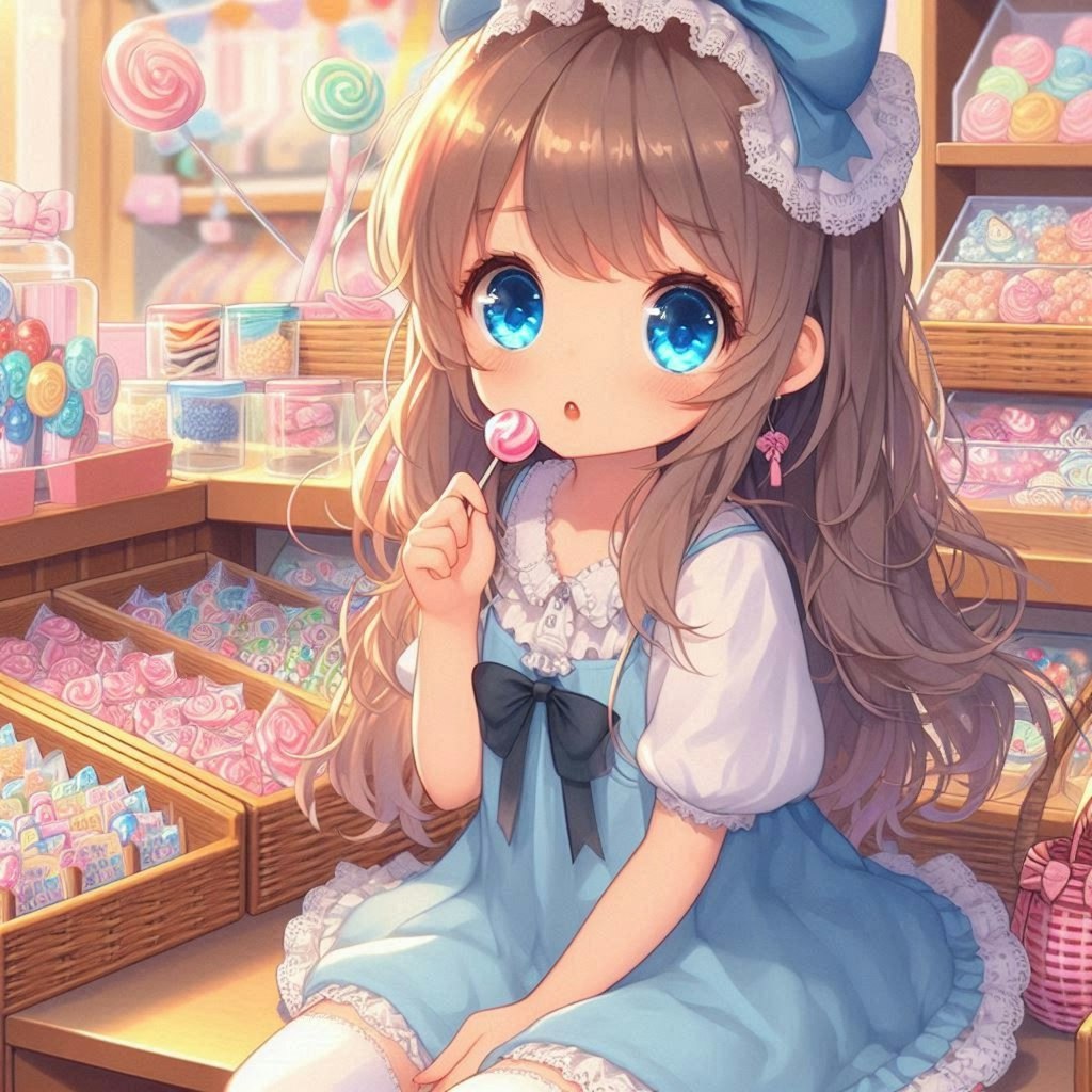 駄菓子屋で買い物をする小さな女の子