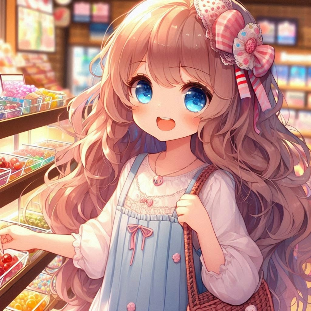 駄菓子屋で買い物をする小さな女の子