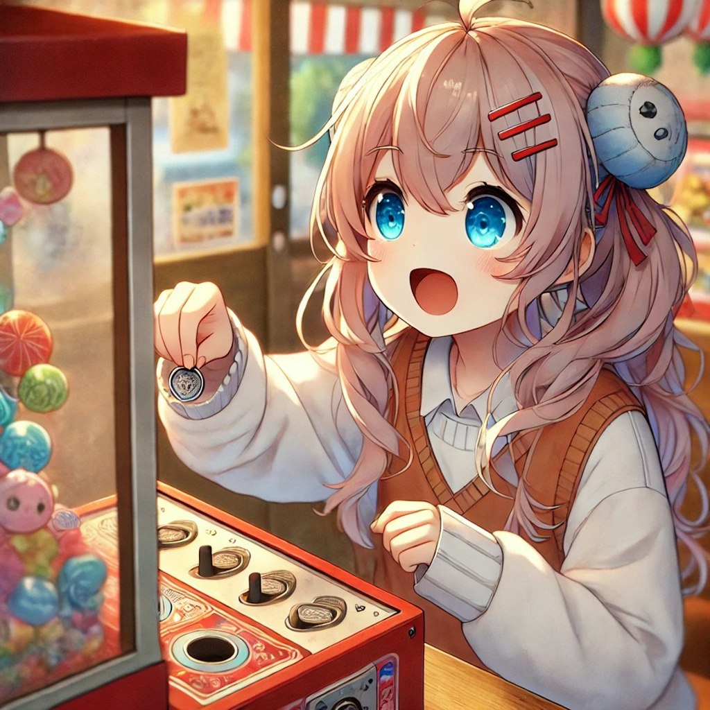 駄菓子屋で買い物をする小さな女の子