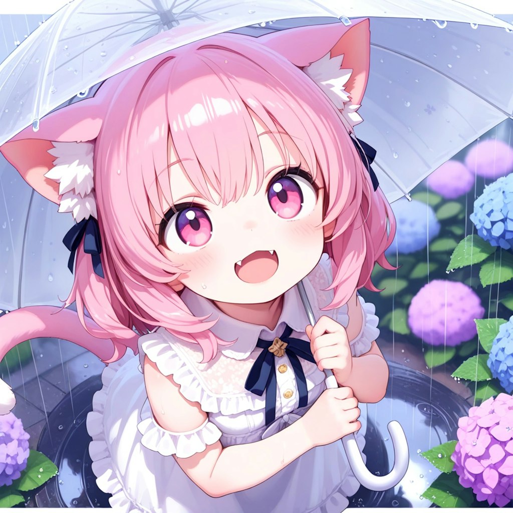 ビニール傘とねこ