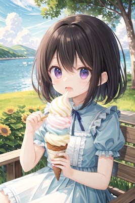 美味しいソフトクリームを食べてる女の子♪