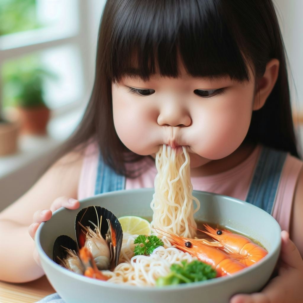 ぽっちゃり女子、seafood noodleを食らう