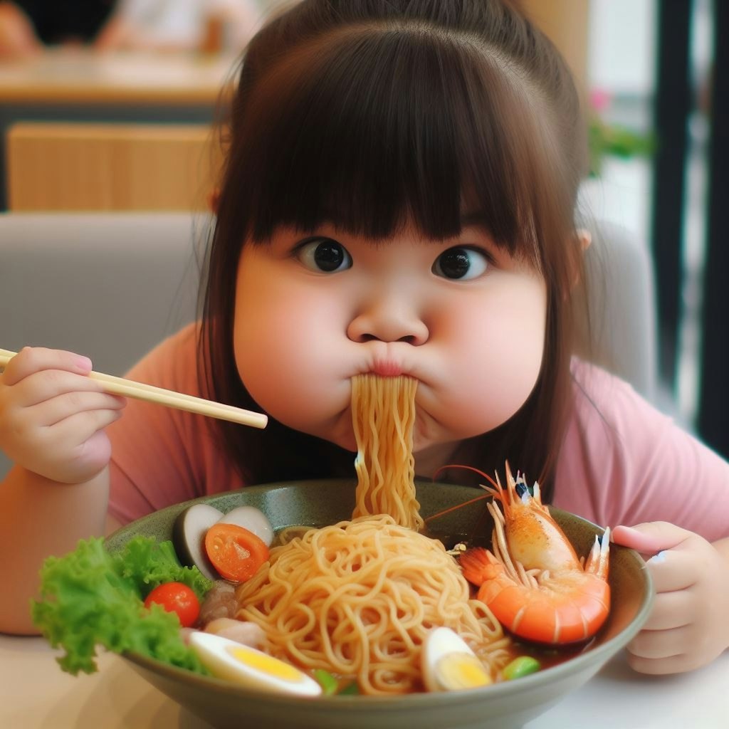 ぽっちゃり女子、seafood noodleを食らう