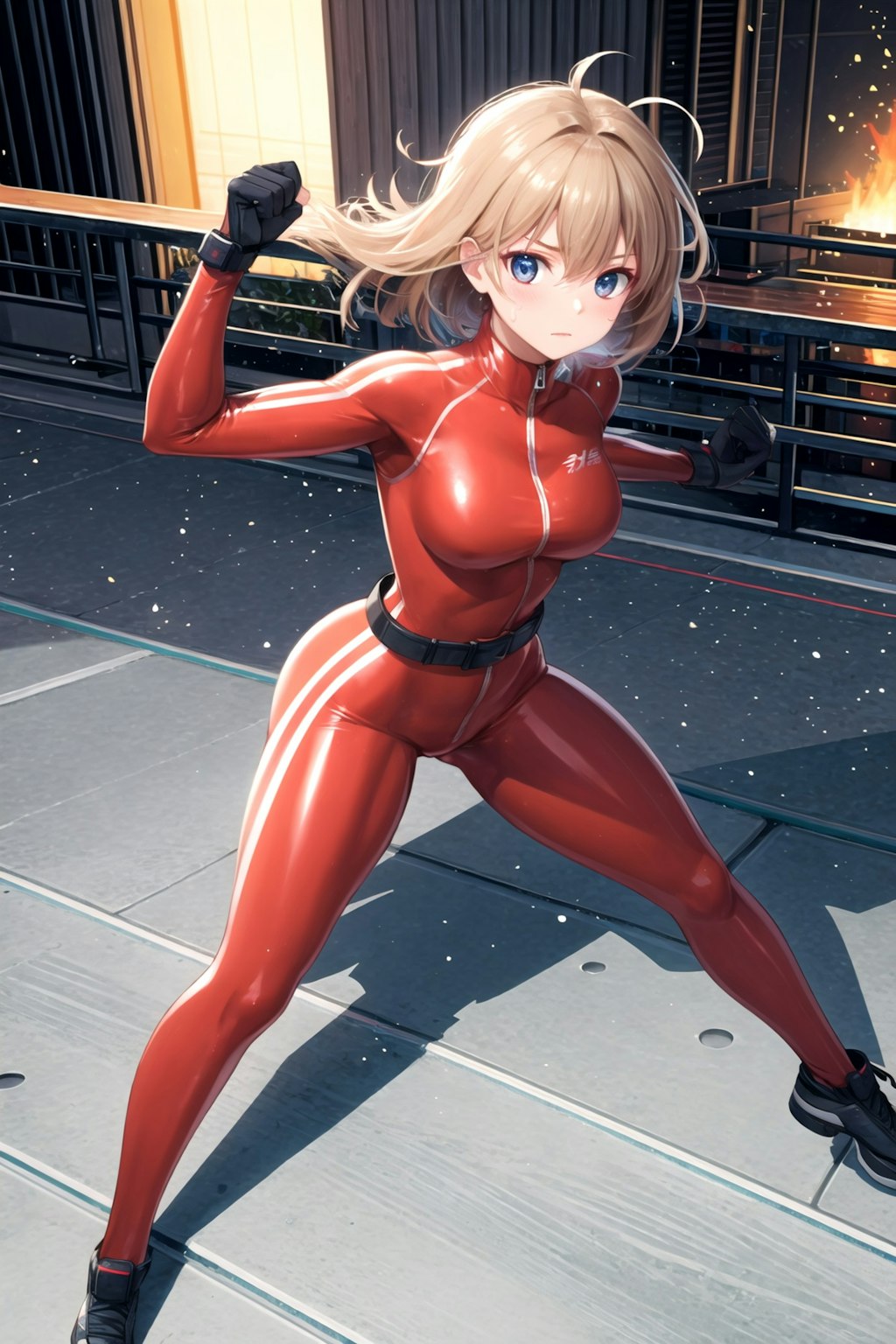 Fighting red catsuit