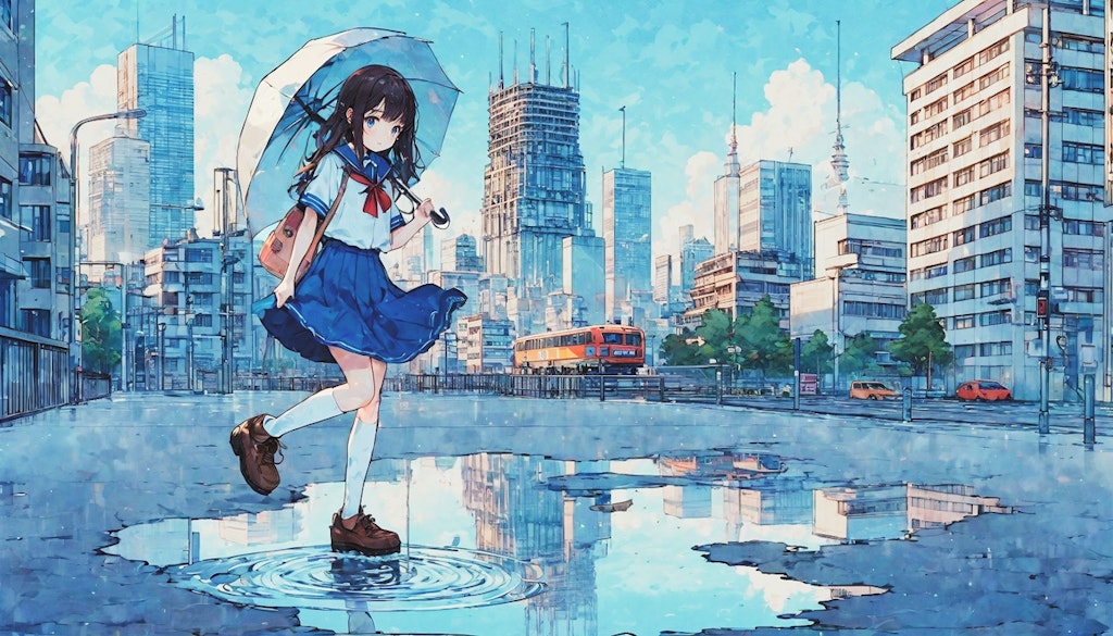 街と水たまり、少女227