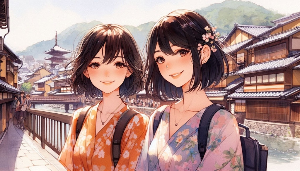 百合女の子達の京都観光💕♪・・着物はレンタルですｗｗ