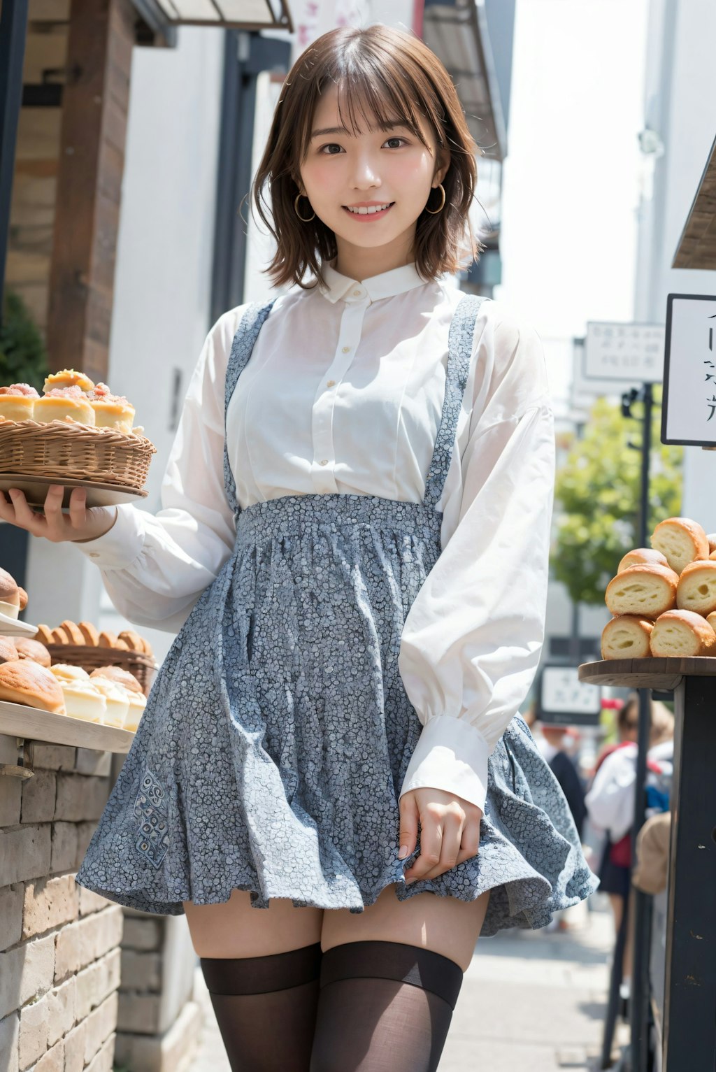 綺麗な足のパン屋の店員