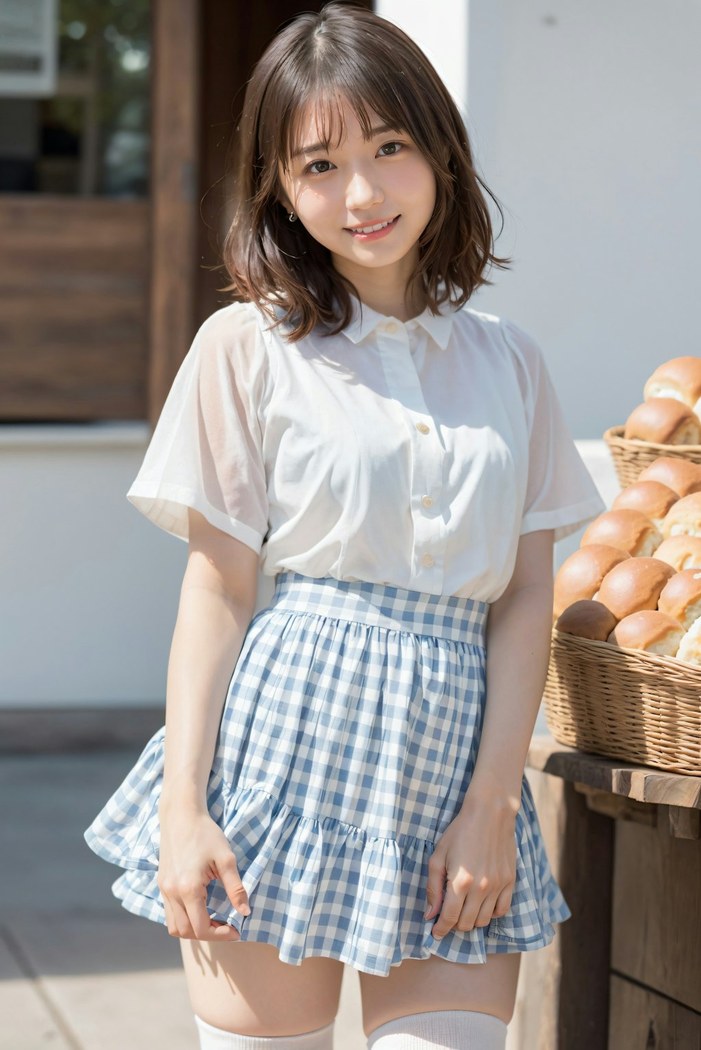綺麗な足のパン屋の店員