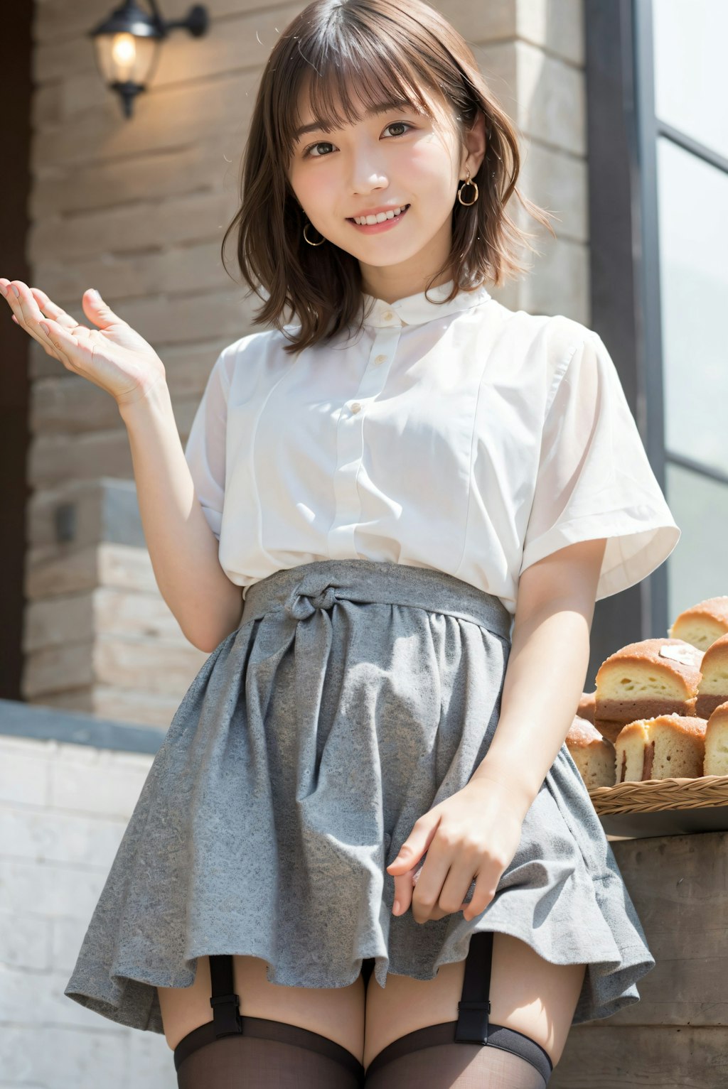 綺麗な足のパン屋の店員
