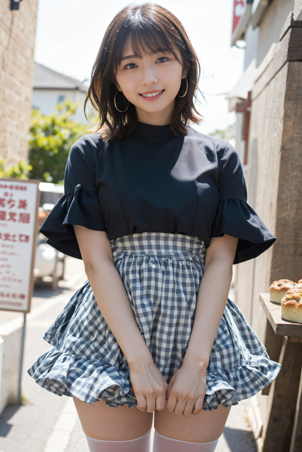 綺麗な足のパン屋の店員