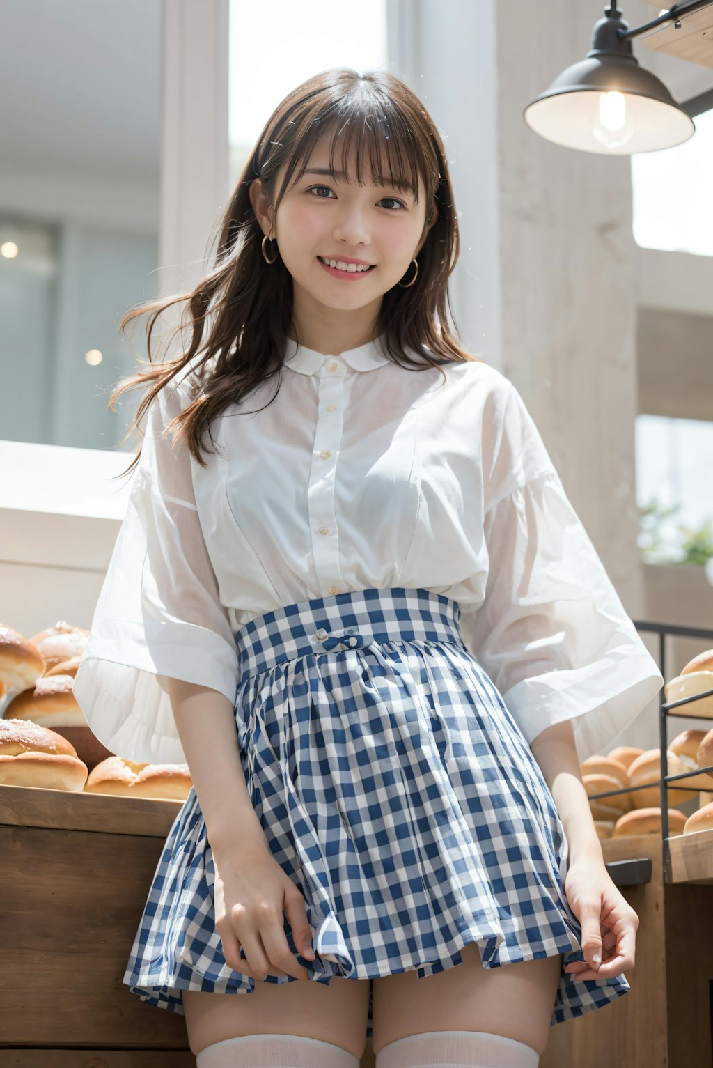 綺麗な足のパン屋の店員