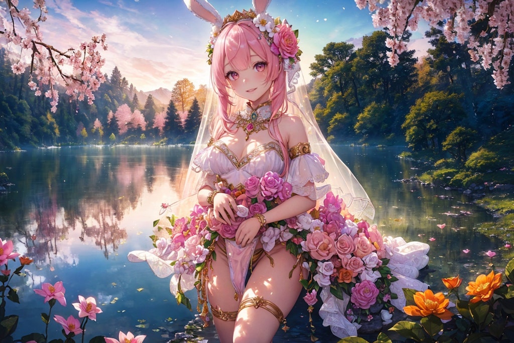 森と花と桃色ウサ耳お姫様