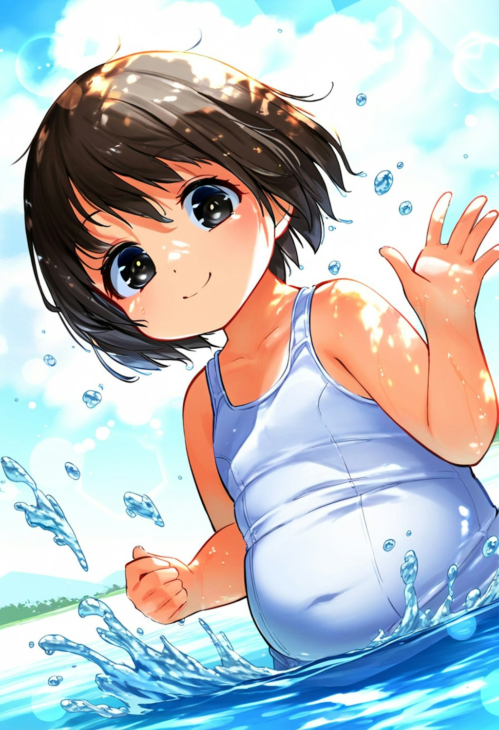 水遊びするぽっちゃりちゃん