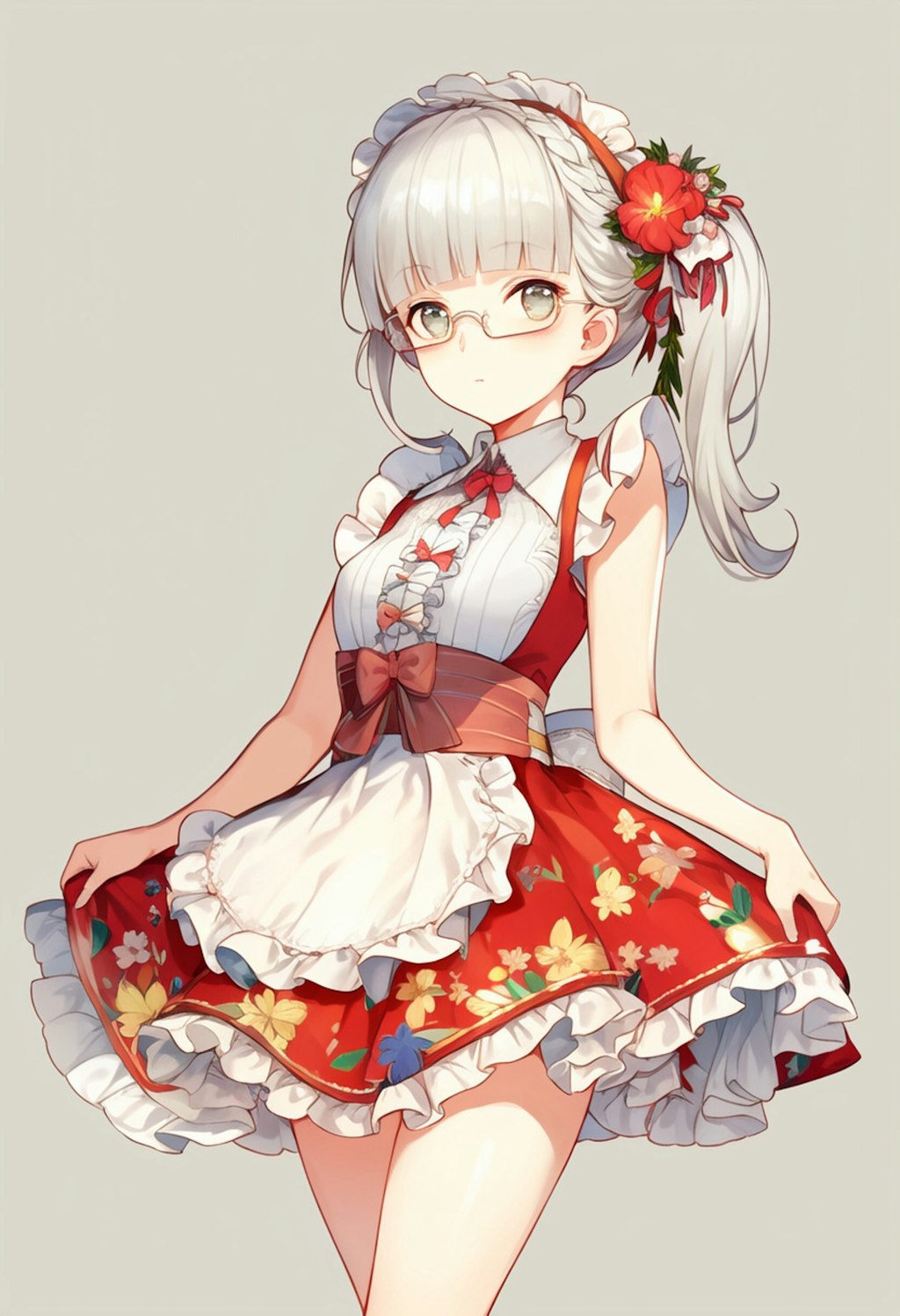 Flower Print Red Maid