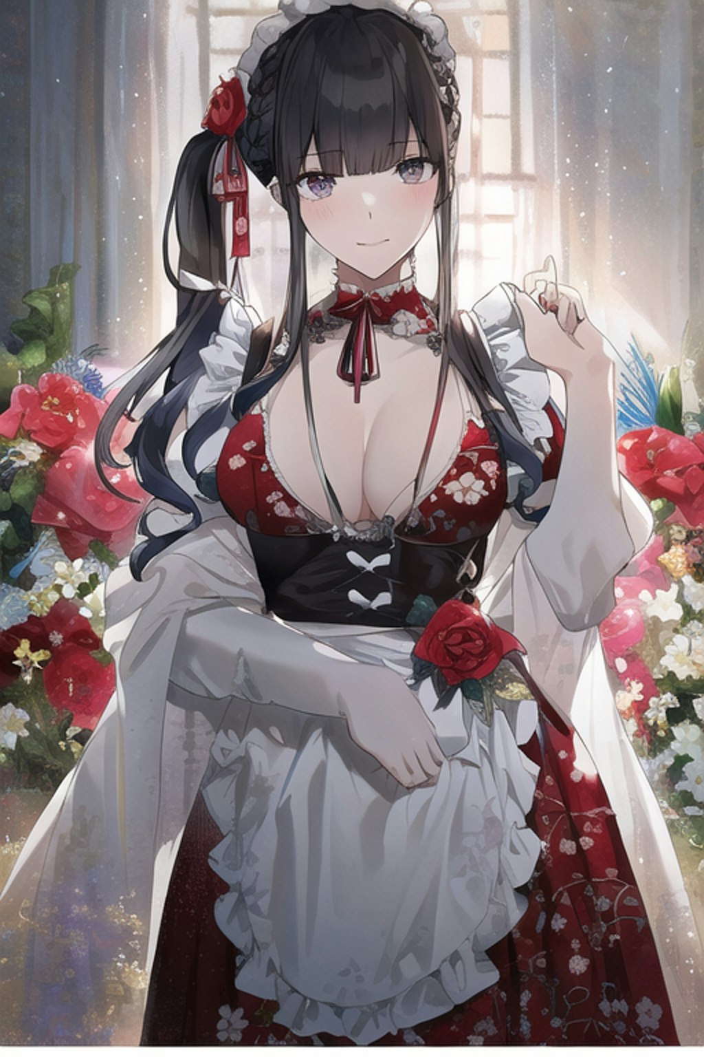 Flower Print Red Maid