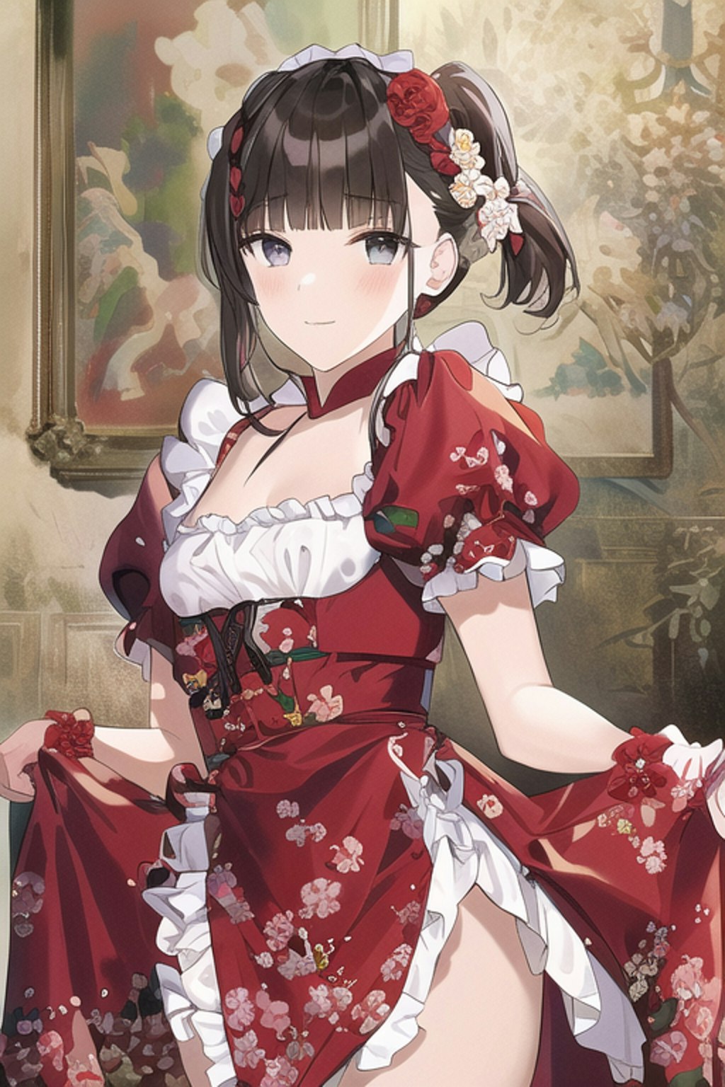 Flower Print Red Maid