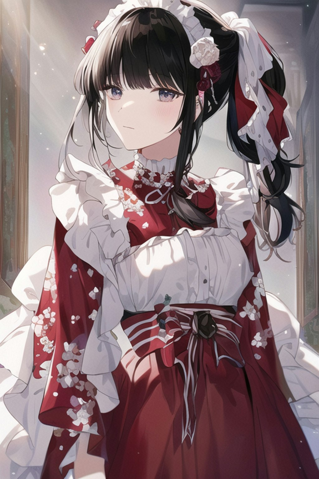 Flower Print Red Maid