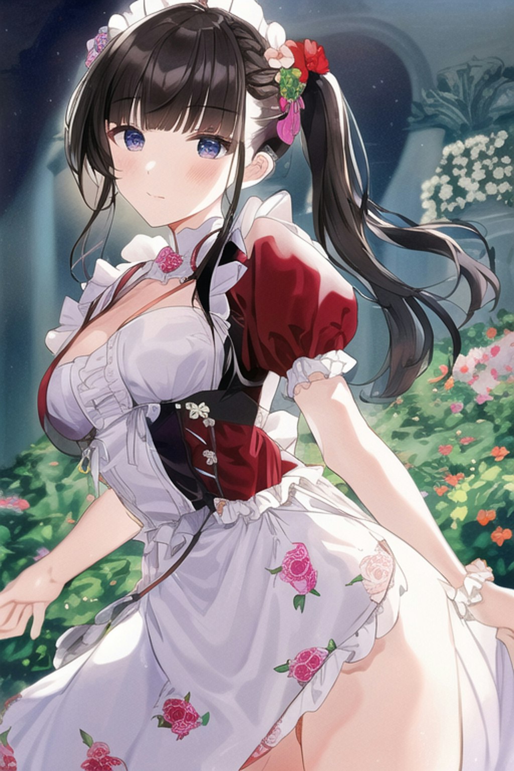 Flower Print Red Maid