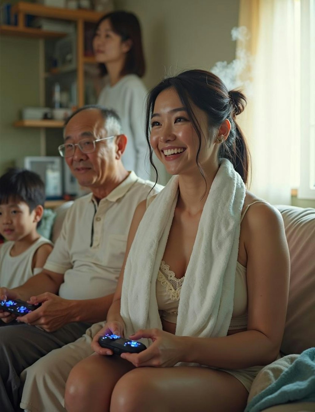 お風呂上がりの姉　家族とゲーム　その2