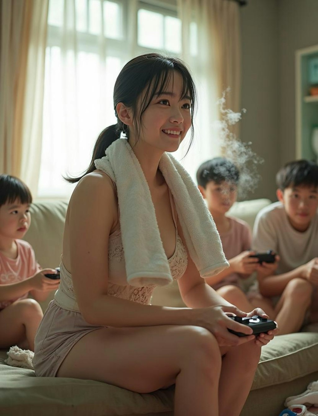 お風呂上がりの姉　家族とゲーム　その2